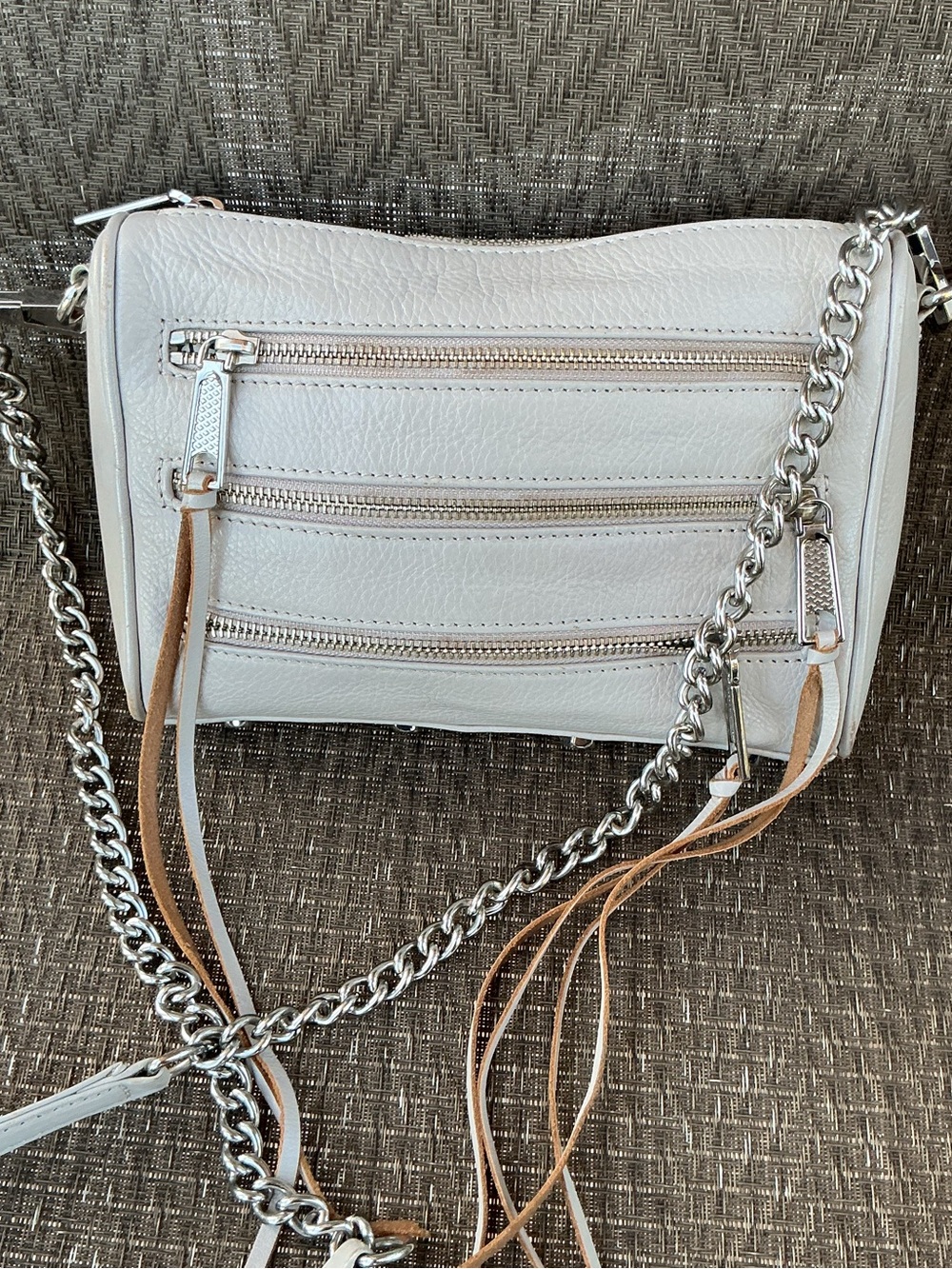 Rebecca Minkoff Light Gray Leather Chain Crossbody Bag